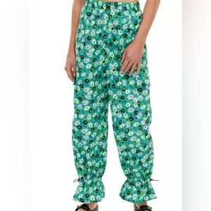Diane Von Furstenberg Jazz Dot Green Utility Cargo Pants Joggers XS
